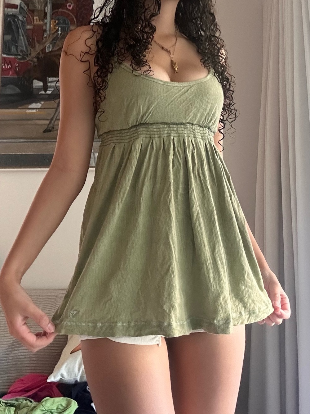 Abercrombie &Fitch Olive Green Babydoll Top size small